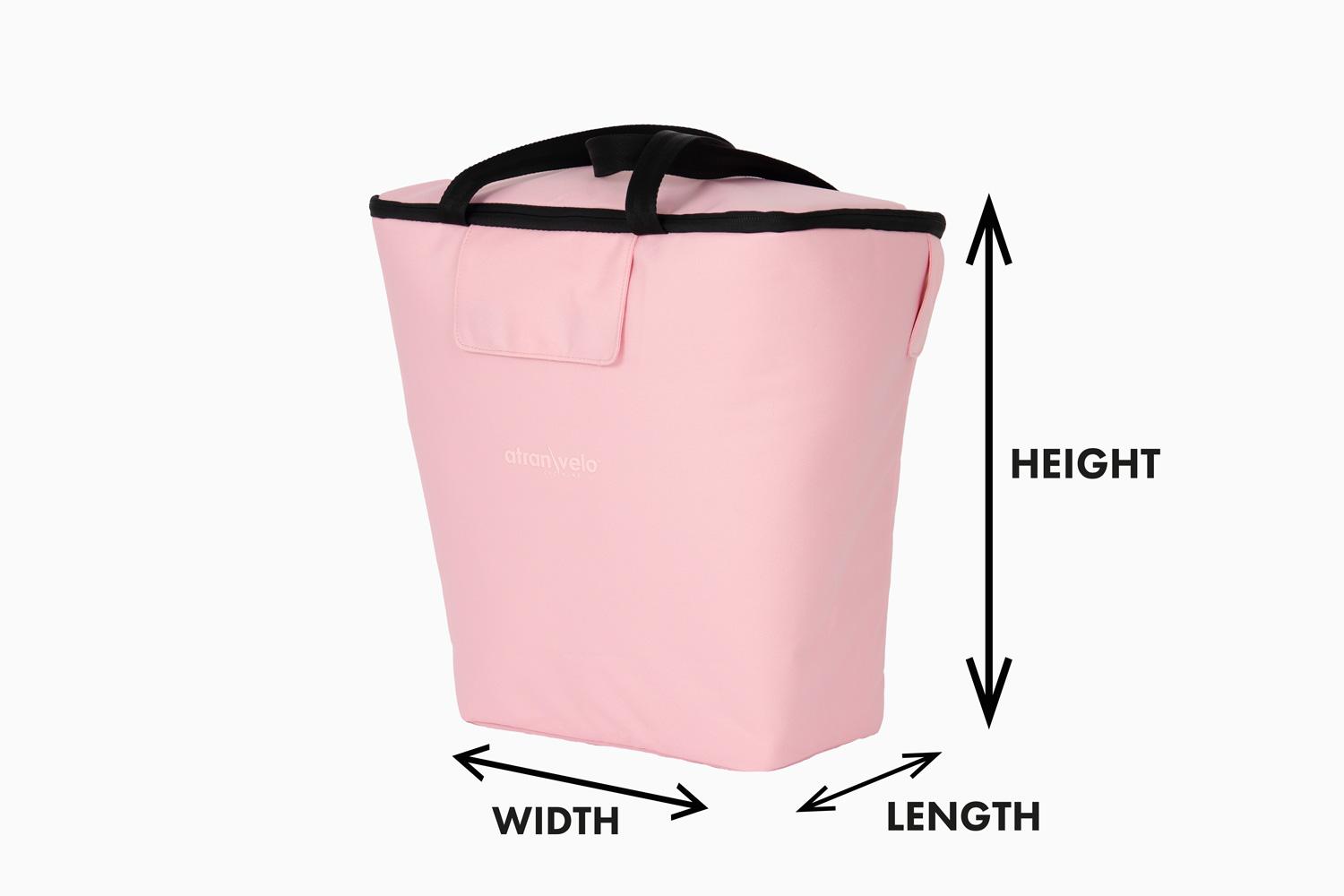 A pink ADD 25 bag with measurments