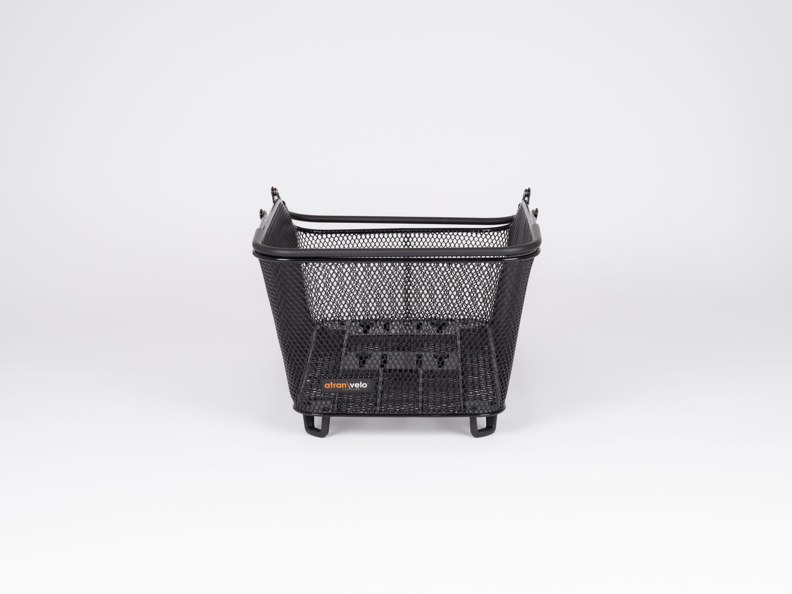 black bike basket in studio