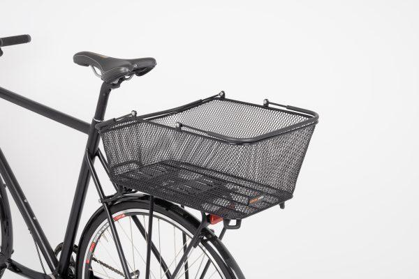 black bike basket in studio