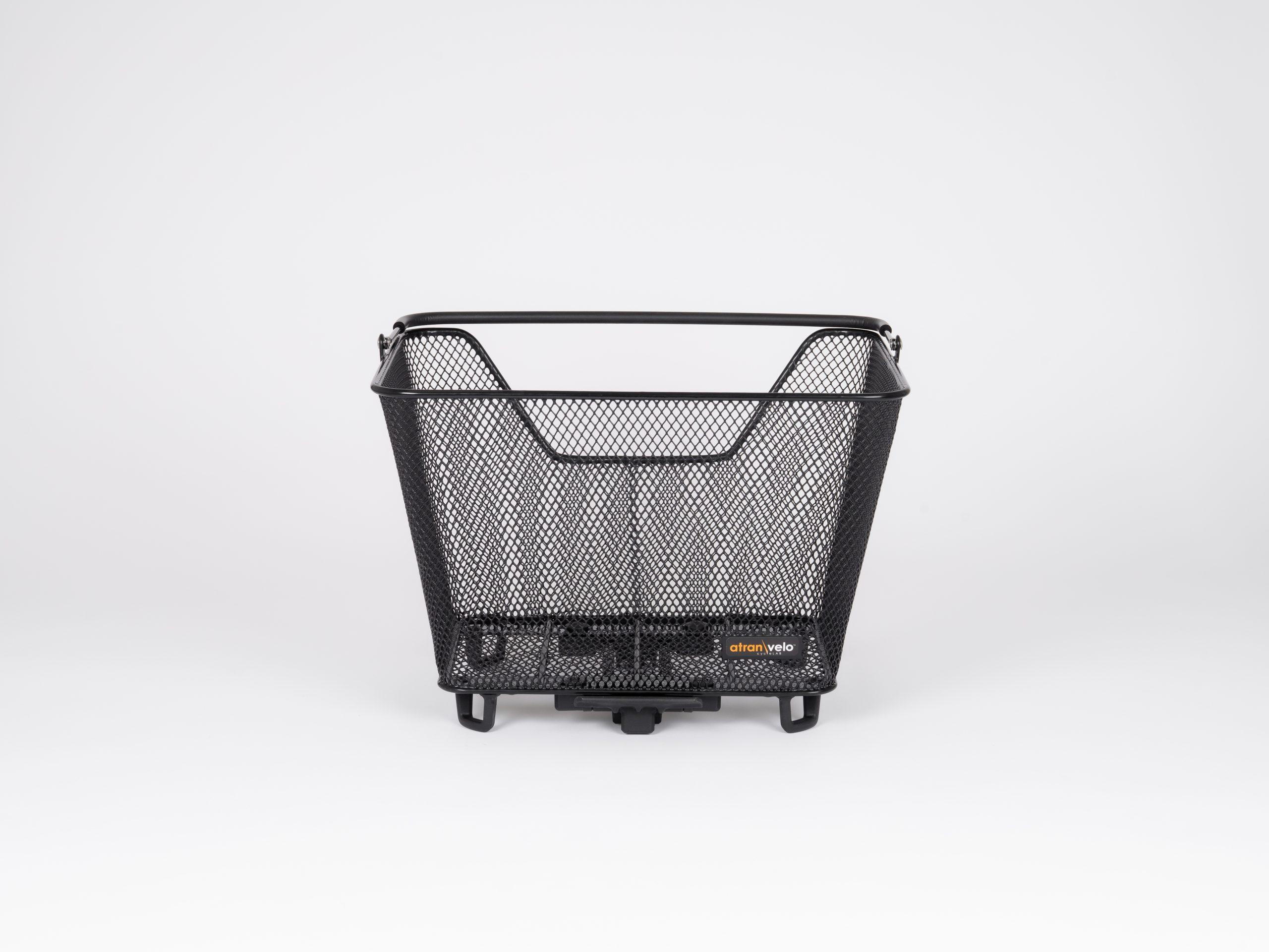 black bike basket in studio