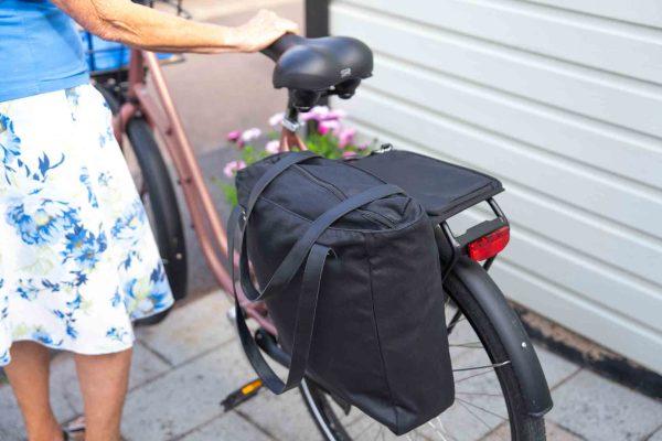 A close-up at a sidebag on a bicycle