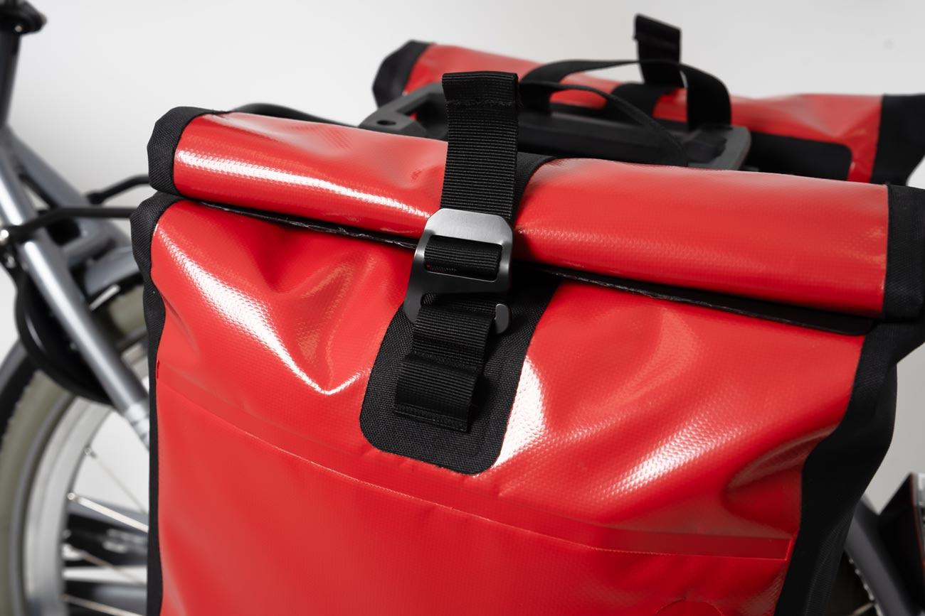 Closeup on read travel bags