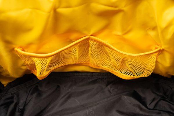 Yellow inside interior mesh and two pockets.