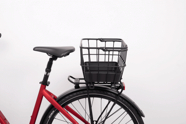 basket on a red bike