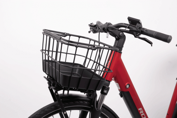 basket on a red bike