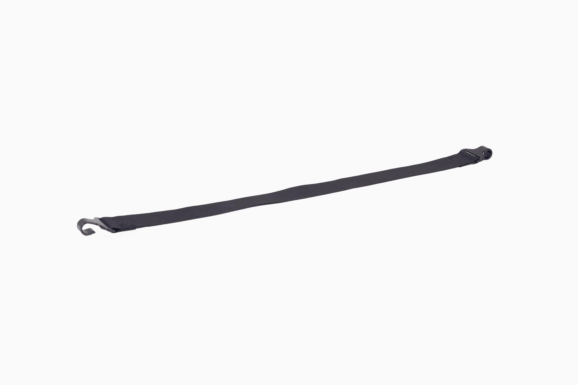 A studio picture of a black elastic buckle