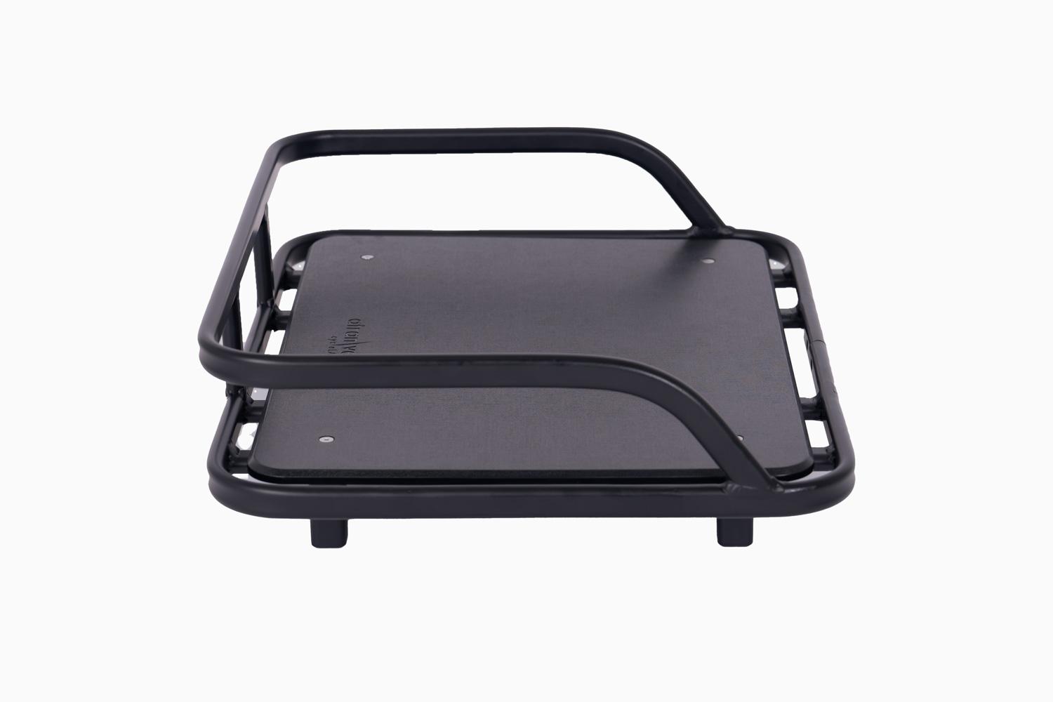 A black crate from the side in a studio